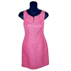 Talbots Pink Sheath Dress Cotton Silk Sleeveless Split Neck Woven Texture Size 2